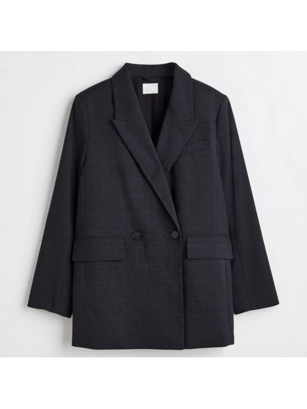 H&M Dark Gray Double-Breasted Oversized Plaid Blazer